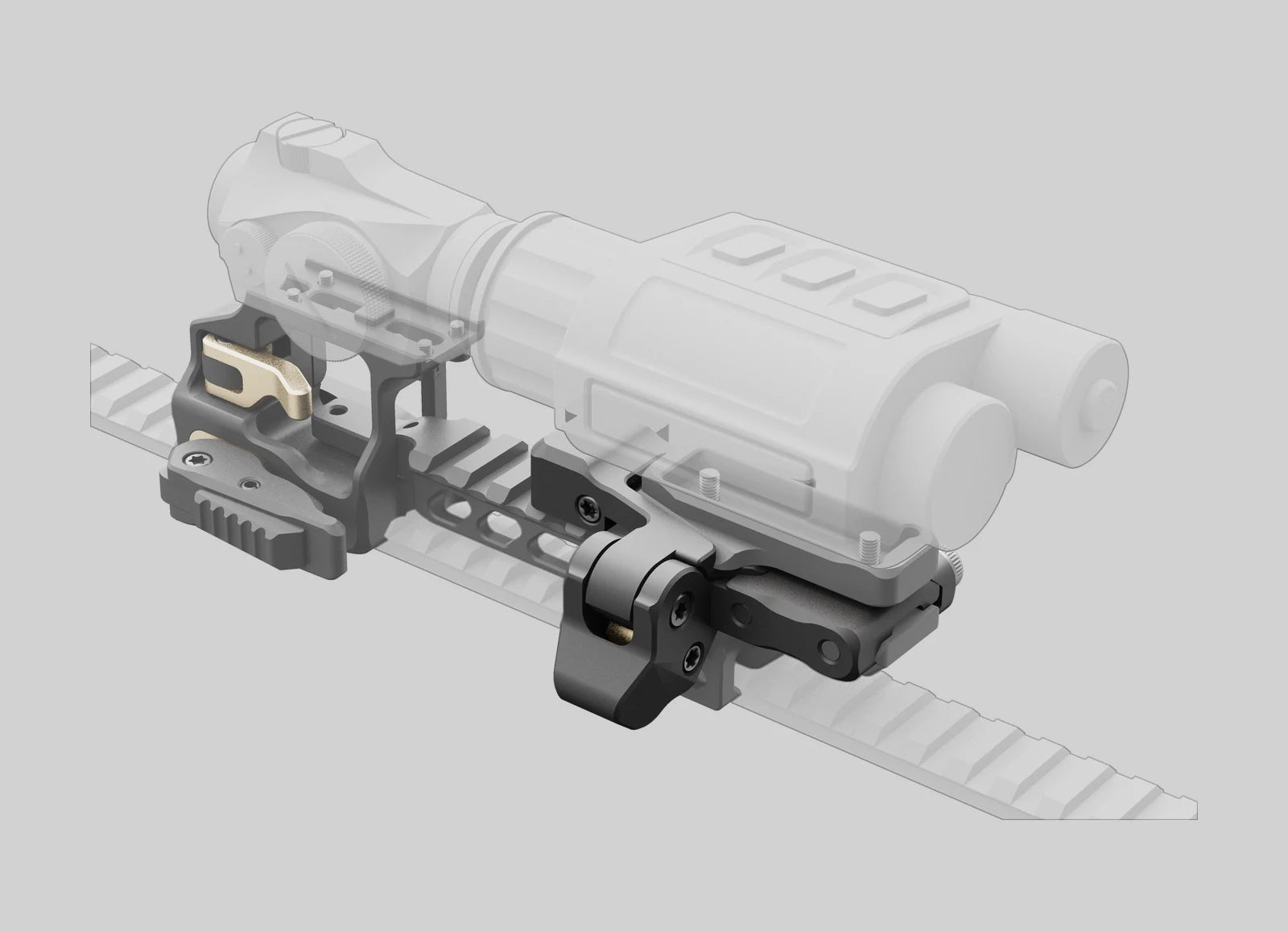 Кріплення DQM-01-FTR на планці PR-02-SMAI-B перед коліматорним прицілом у кріпленні RDM-01-QD